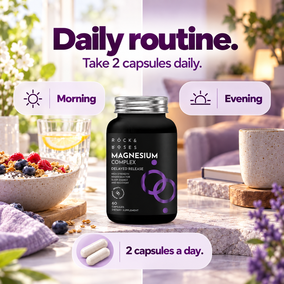 Daily routine: two capsules a day, morning and evening
