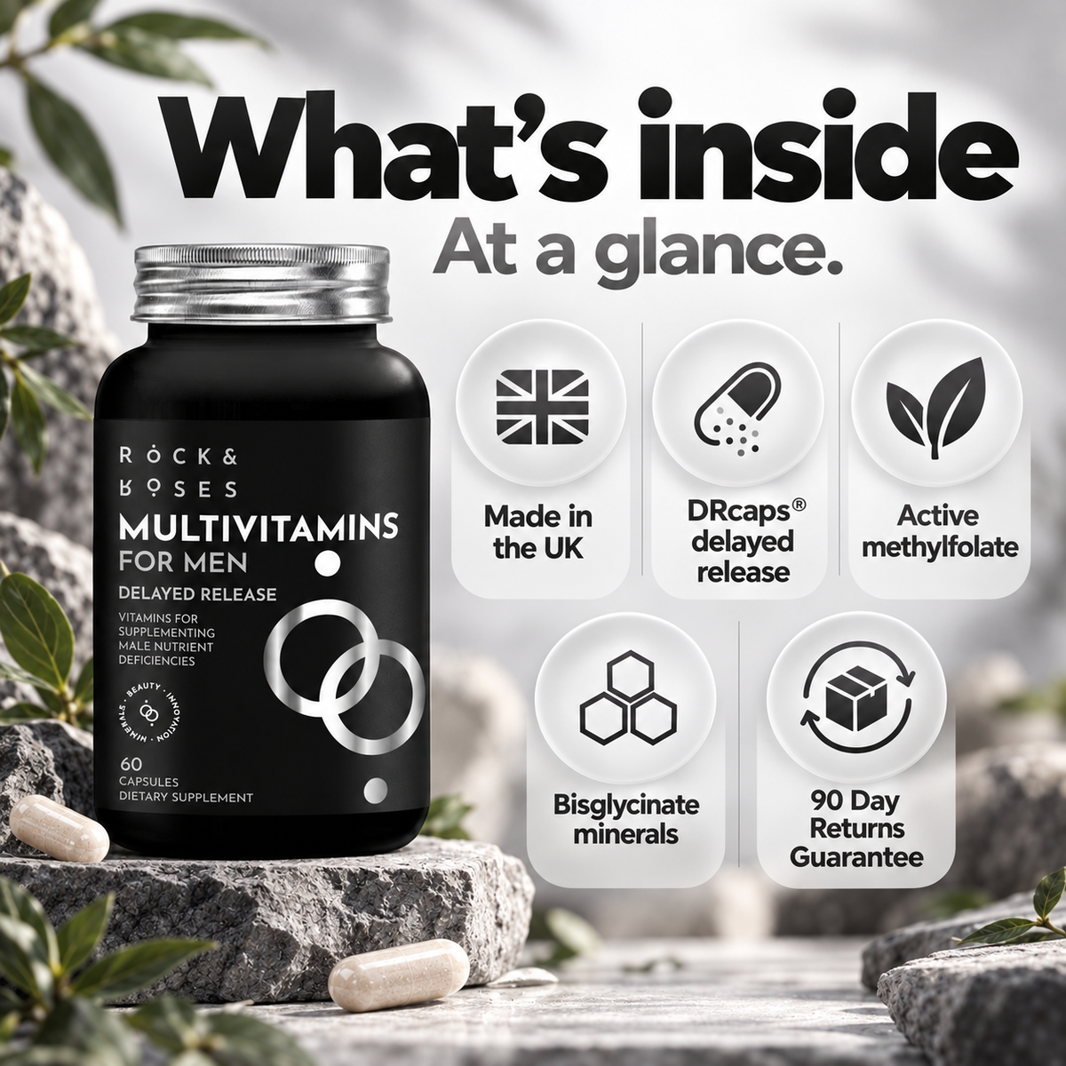 Made in the UK, DRcaps delayed release, active methylfolate, bisglycinate minerals, 90 Day Returns Guarantee
