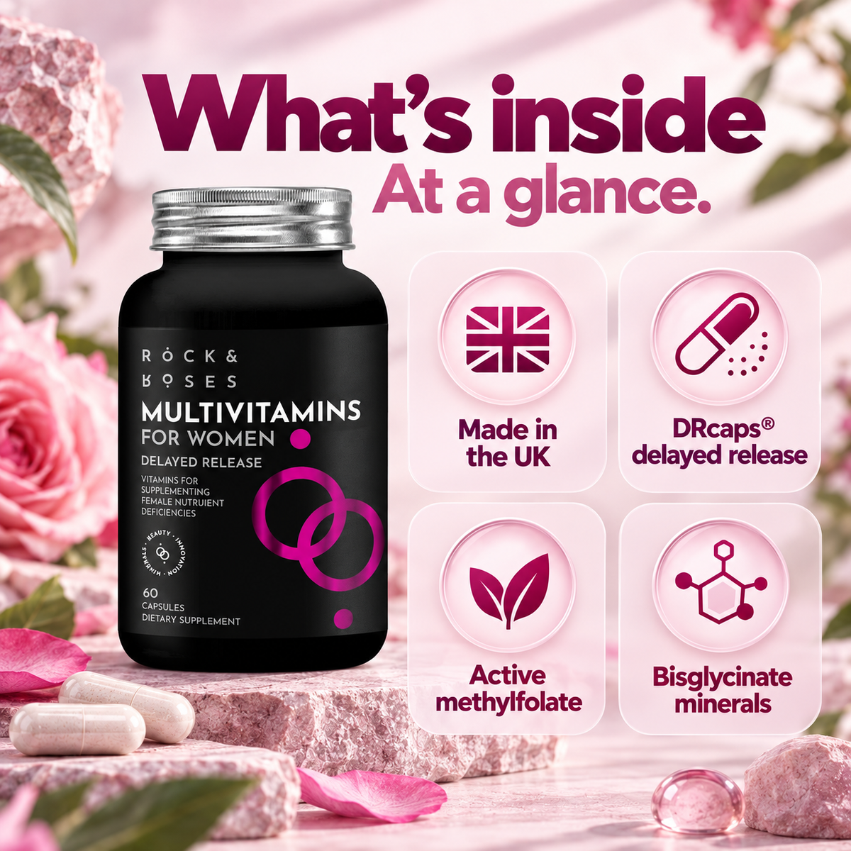 Made in the UK, DRcaps delayed release, active methylfolate, bisglycinate minerals